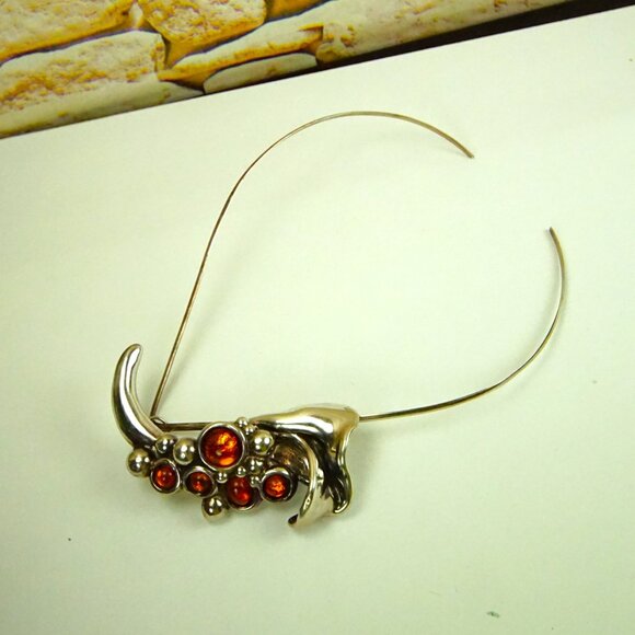 Rare Israel Amber & 925 Silver Calla Lily Combo: Pendant Necklace or Brooch - Picture 13 of 15